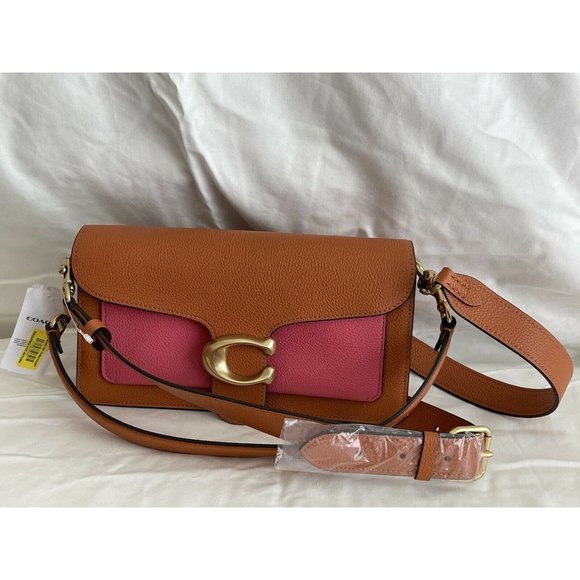 NWT Coach Tabby Fold Colorblock Shoulder Bag - watermelon multi / brass $395 - Picture 4 of 10